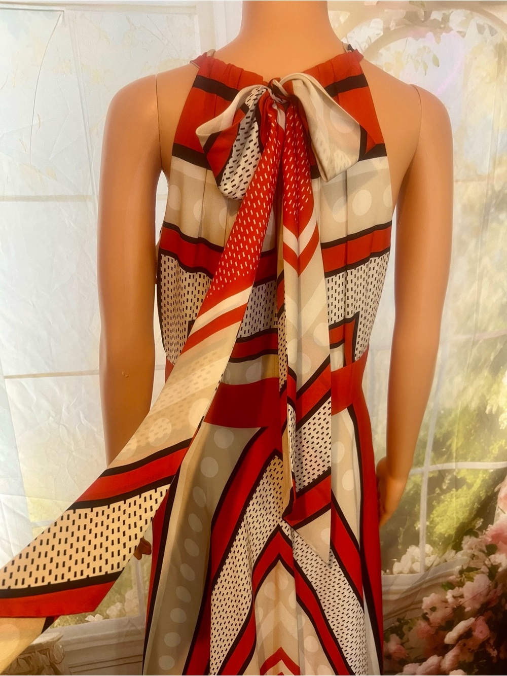 Eliza J Orange and Cream Geometric Halter Maxi Dress - Picture 3 of 6